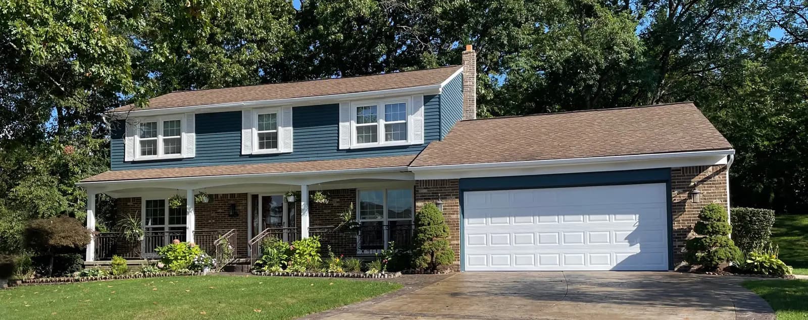Exterior painting project at 42945 Whitestone Court, Northville — Province Blue - Benjamin Moore