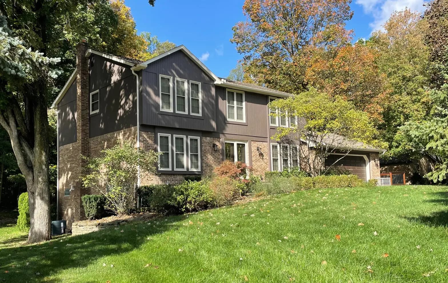 Exterior painting project at 22801 Lisa Court, Farmington Hills — Stone Brown - Benjamin Moore