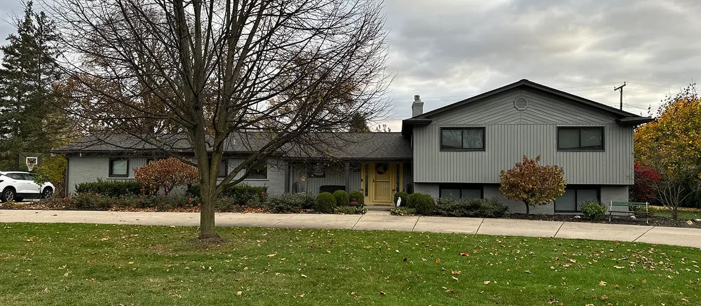 Exterior painting project at 6915 Halyard Road, Bloomfield Hills — Duxbury Gray - Benjamin Moore Vinyl Safe