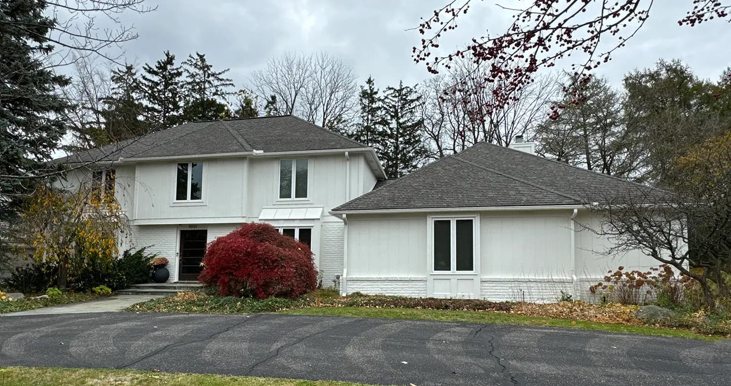 Exterior painting project at 3991 Winterset Lane, West Bloomfield — Alabaster - Sherwin Williams