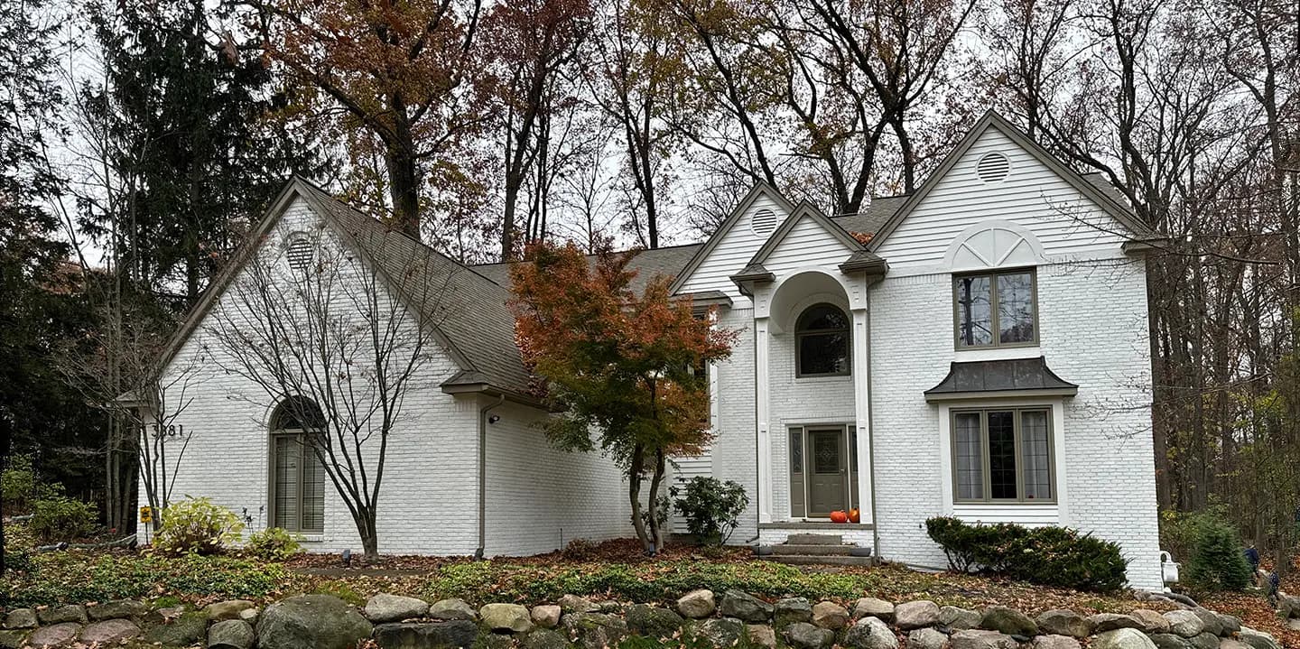 Exterior painting project at 3881 Elder Road South, West Bloomfield — White Snow - Sherwin Williams