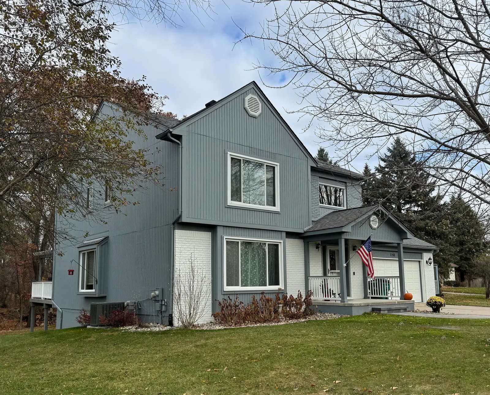 Exterior painting project at 1150 Eagle Nest Drive, Rochester — Shaker Gray - Benjamin Moore